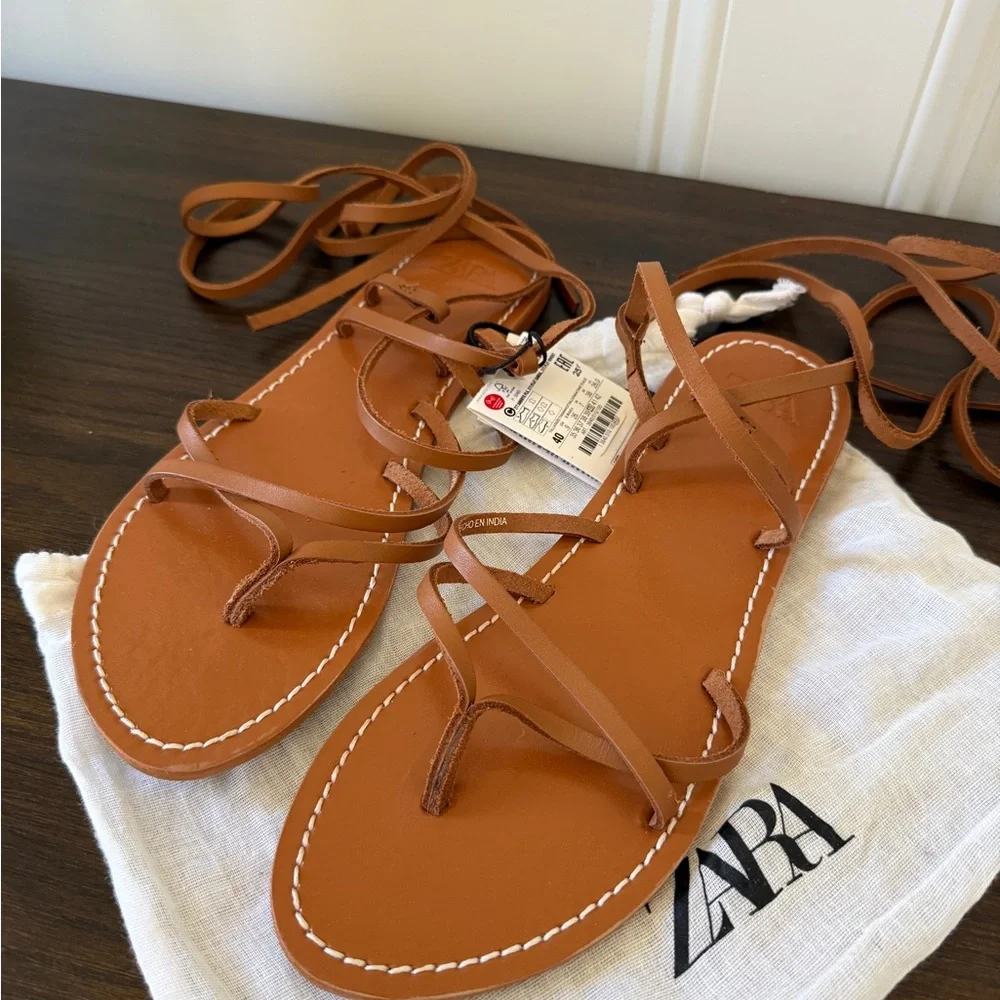 Zara Women's Brown Lace-Up Sandals - Picture 3 of 3